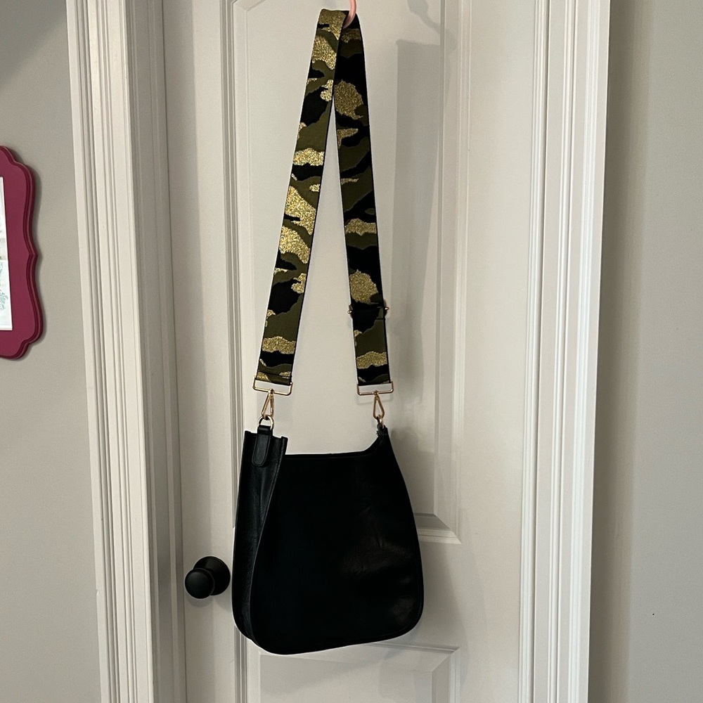 Stylish Black Women's Bag with Camouflage Strap